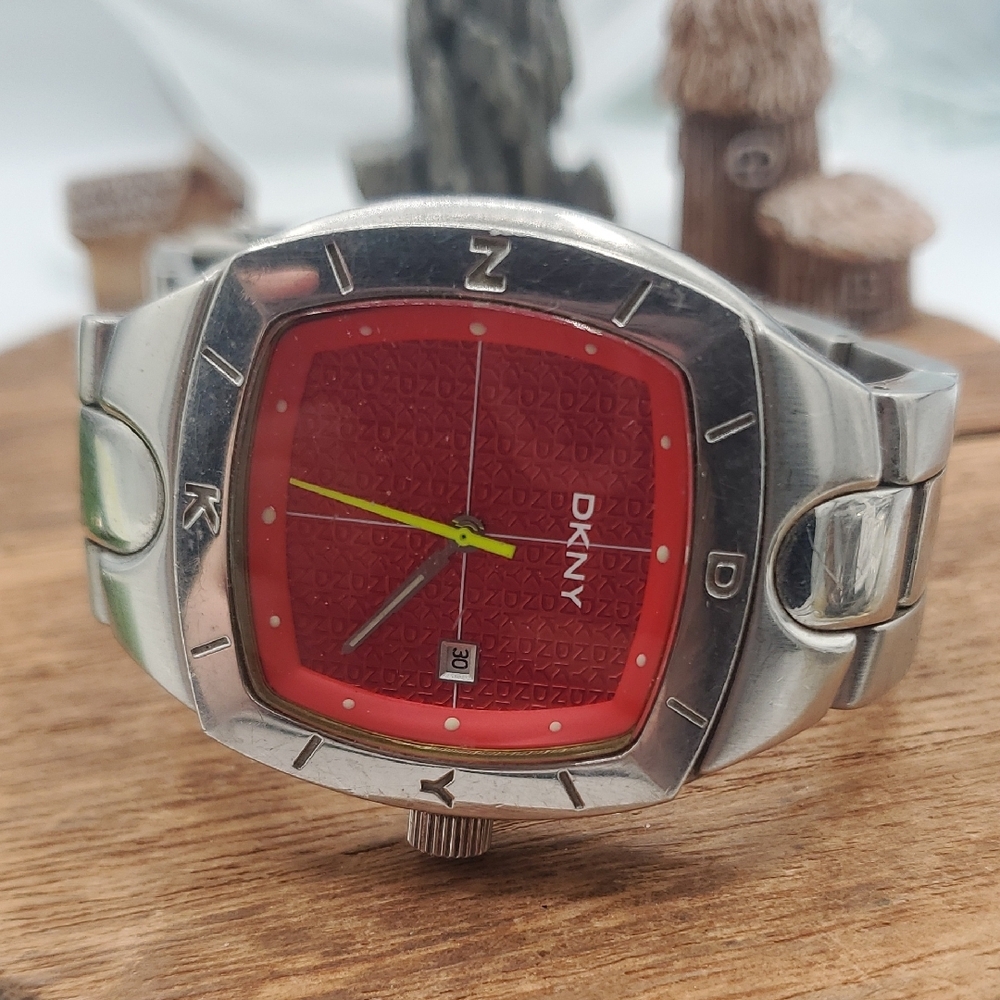 DKNY Vintage Silver and Red Watch B3312